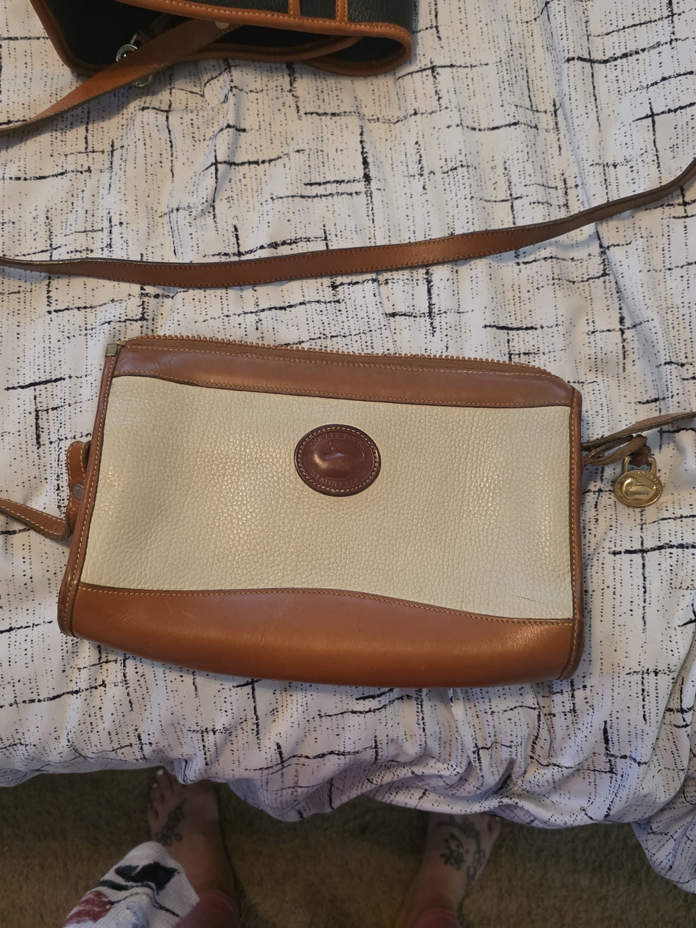 Dooney & Bourke Cream Pebble Leather Crossbody with Tan Trim